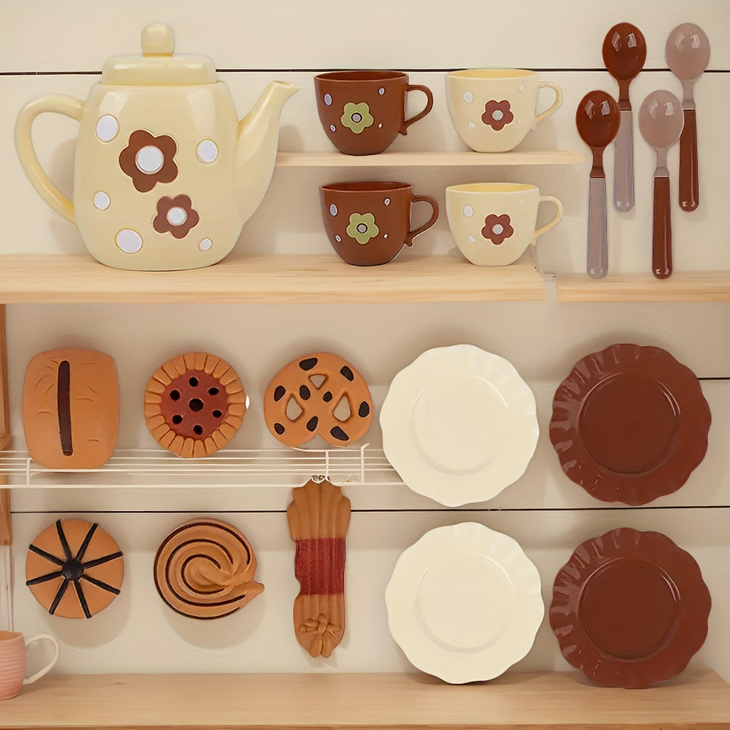 Service à thé de luxe pour ados, incluant théière, biscuits et aliments réalistes, cadeau idéal pour garçons et filles.