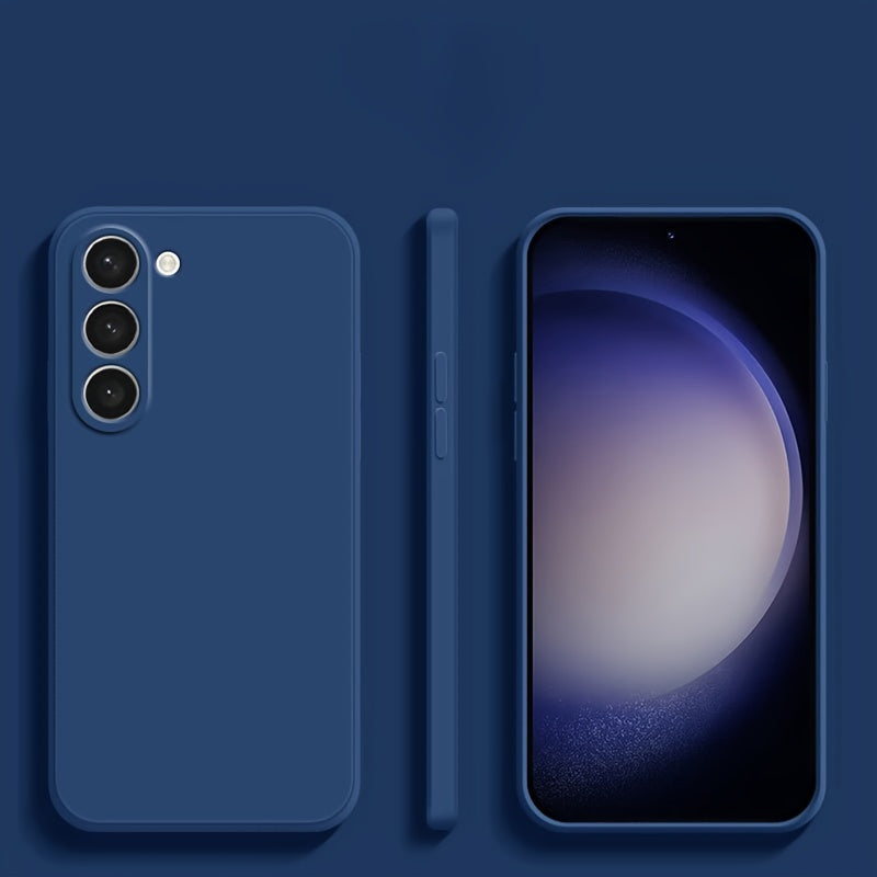 Coque carrée en silicone à bords droits pour Samsung Galaxy, offrant protection antichoc, prise en main sécurisée et design moderne minimaliste.