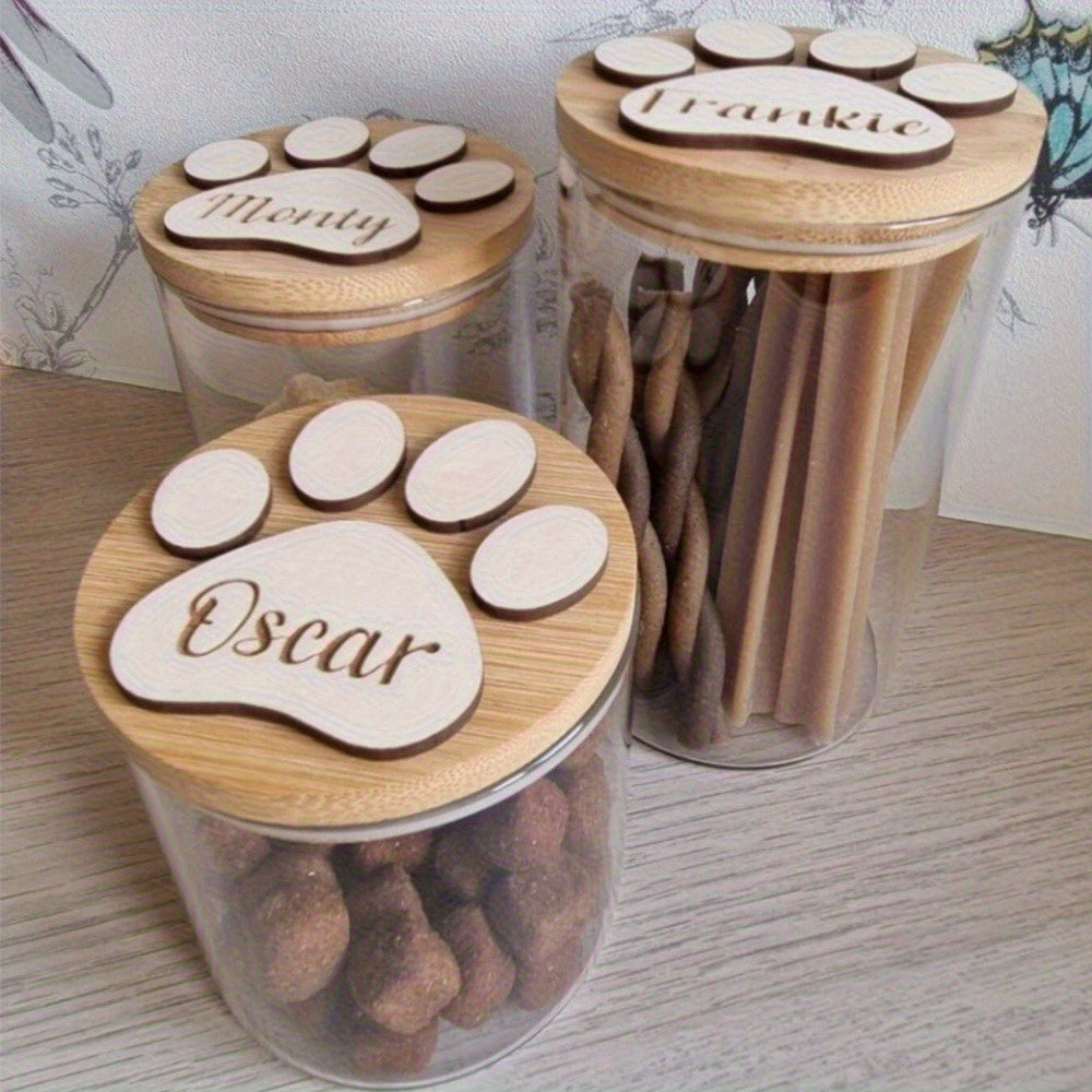 Personalized Glass Dog Treat Storage Jar with Engraved Lid &amp; Paw Prints - Custom Name "Spike'S Treats" - Round Pet Food Container for Dog Treats, Dog Treats for Training, Dog Treats for Training