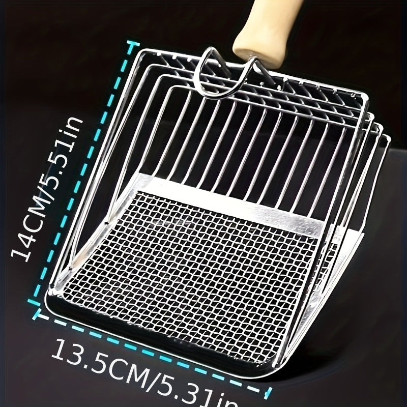 Pelle à litière 2-en-1 en acier inoxydable, tamis double (grossier et fin), outil polyvalent pour sable de chat, plage ou coquillages.