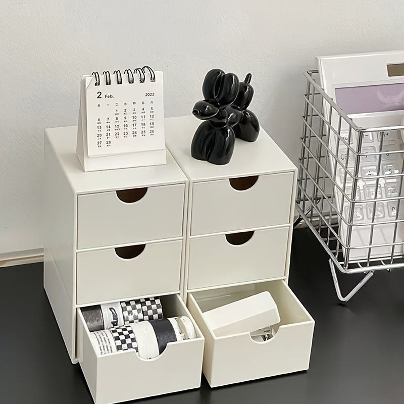 2pcs White 3-Tier Plastic Drawer Organizer Boxes - Compact & Cute Design for Office Supplies, Hair Clips, Jewelry & Cosmetics - Perfect for Desk and Home Organization, Multi-Purpose Storage Solution, Desk Organizer | Minimali