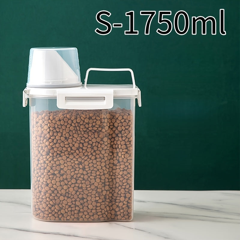 1pc Airtight Pet Food Dispenser Container with Measuring Scoop - Transparent Window, Leakproof & Moisture-Proof, Cute, for Dogs, Cats, Kibble, Wet Food - Countertop or Cabinet Storage Organizer, Modern Kitchen Accessory, Dura