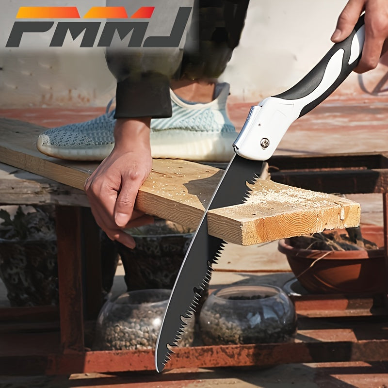 Scie pliante portable, coupe rapide et économique en effort, légère et compacte, idéale pour jardinage, bricolage et activités de plein air.