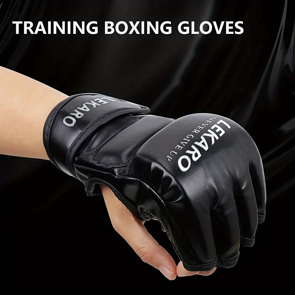 Gants de boxe demi-doigt en PU de haute qualité, idéaux pour adultes, offrant confort et protection, parfaits comme cadeau pour passionnés de boxe.