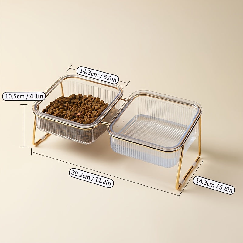 Bol double transparent vertical pour chats, facilite alimentation et hydratation, pratique et ergonomique, accessoire essentiel pour le bien-être félin.