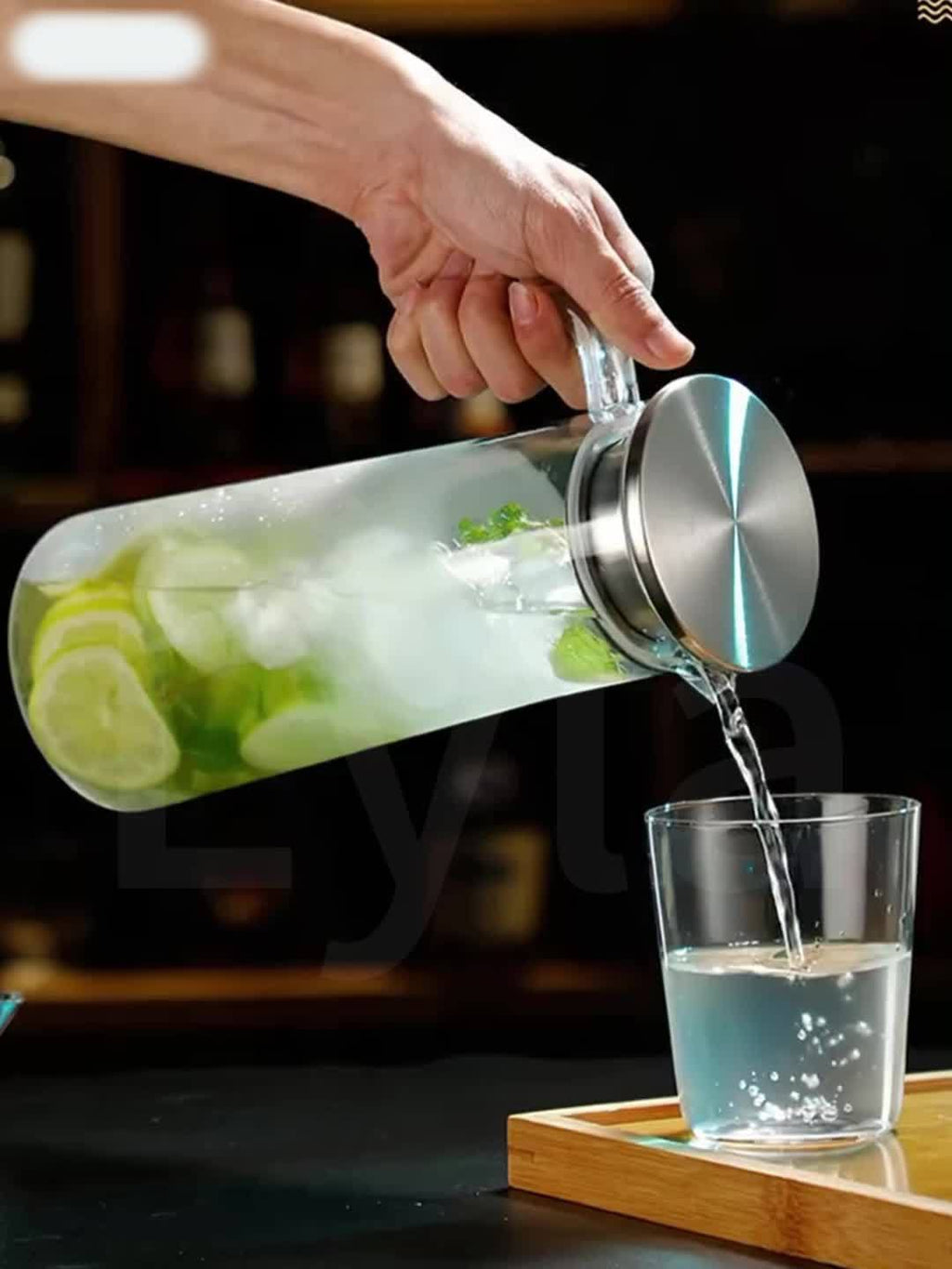 1pc Juice Jug with Handle, Home Use, Heat Resistant, for Iced Tea And Beverage, Large Capacity Container, Refrigerator Water Bottle, Lemon Water Bottle, Suitable for Home And Office Use