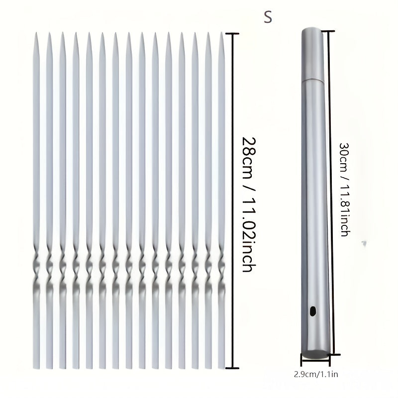 Lot 20/30/50 brochettes inox durables : réutilisables, faciles à nettoyer, avec tube de rangement. Idéales pour barbecue intérieur et extérieur.