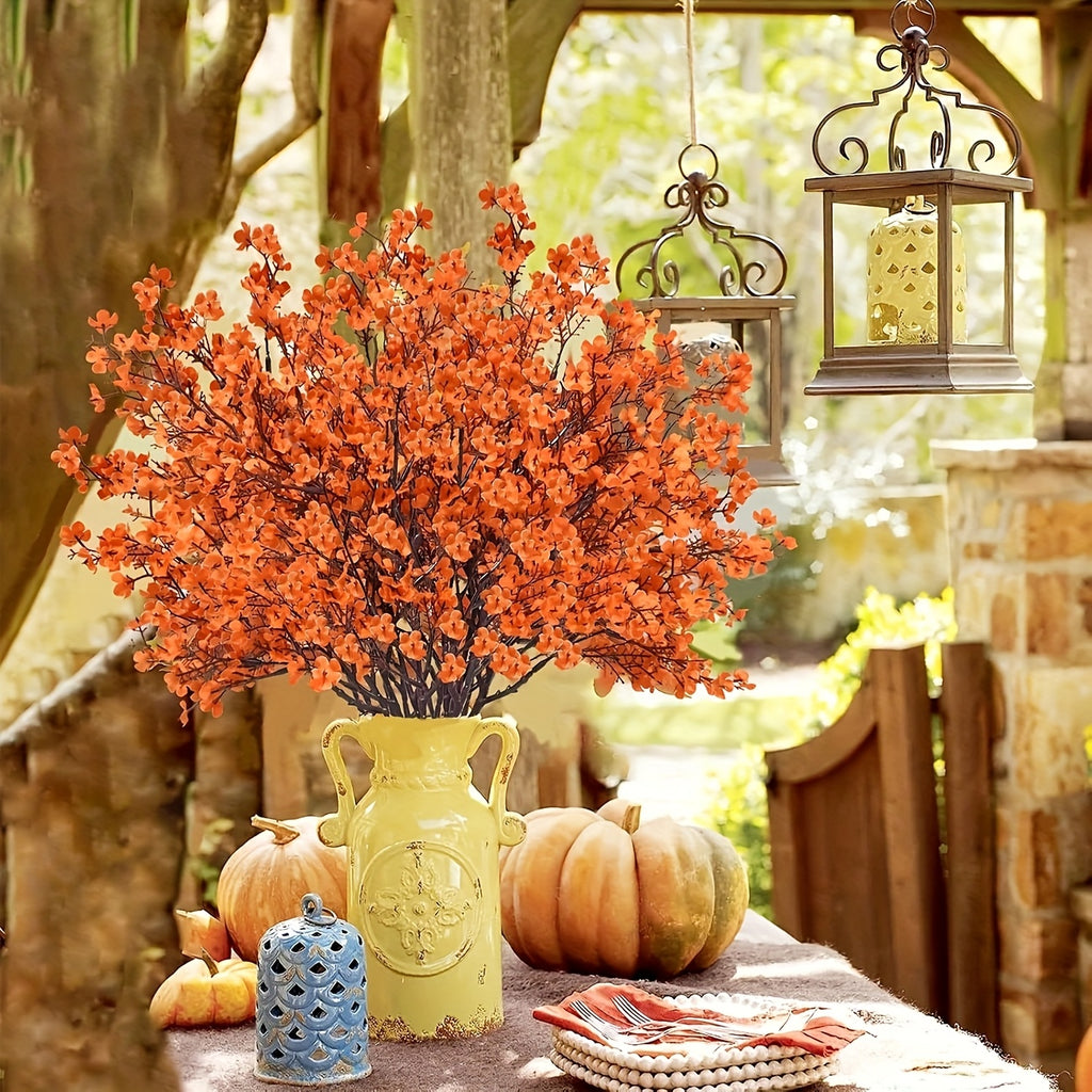 Lot de 12 fleurs artificielles automnales orange Tissu réaliste, parfait pour décoration maison, cuisine, centre de table, chambre et fêtes comme mariages, Halloween ou Noël.