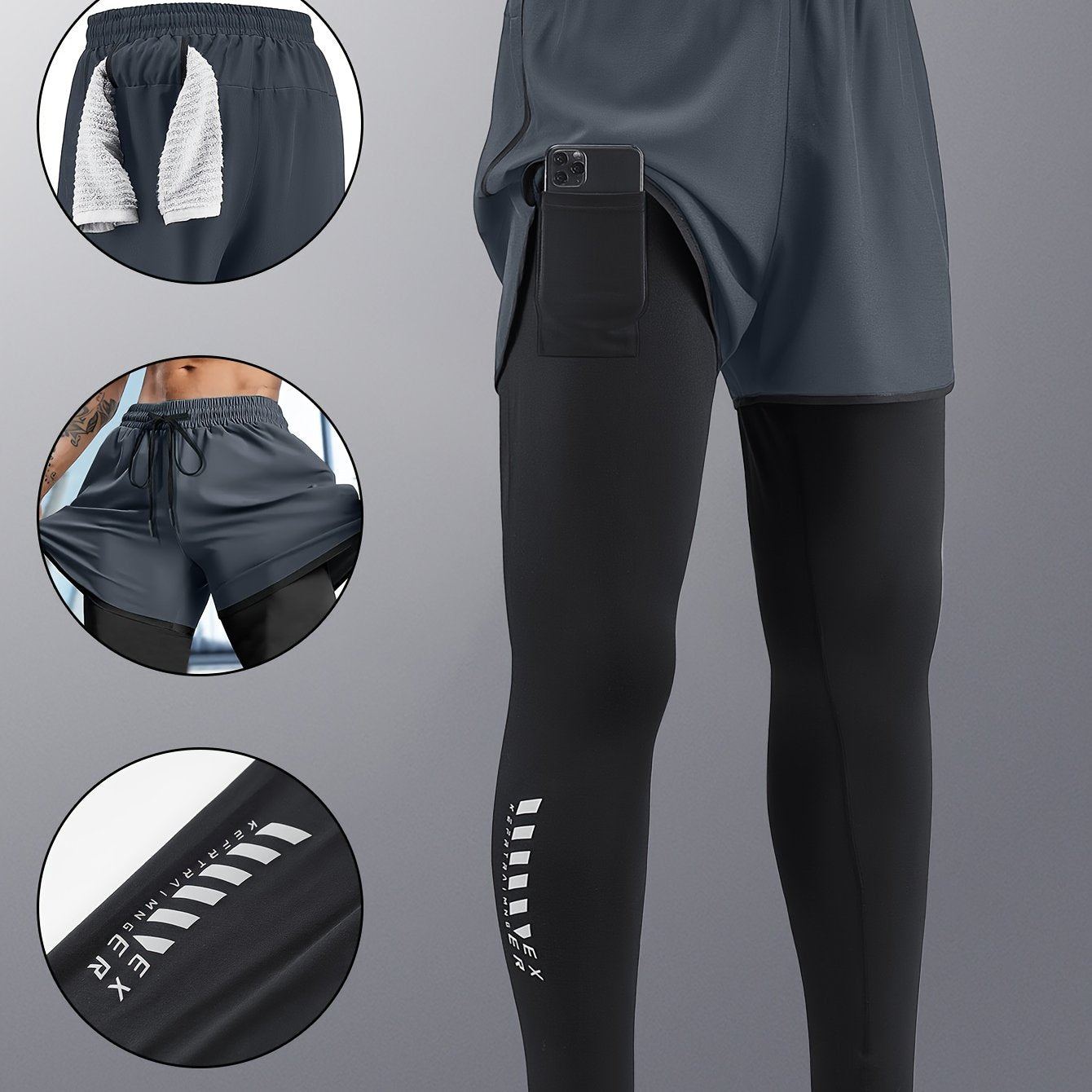 Pantalon de sport homme, séchage rapide, doublure intérieure, extensible avec poches, parfait pour course, basketball et entraînement.