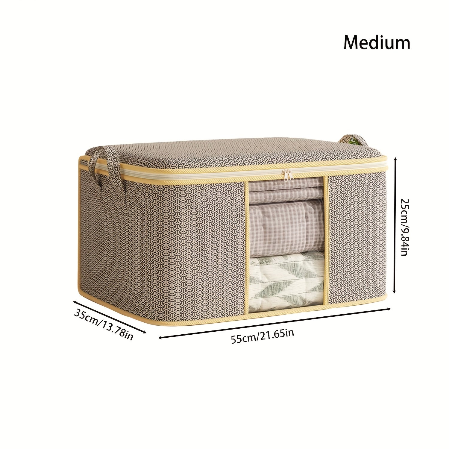 TUZA 1pc Large Heavy-Duty Soft Non-Woven Fabric Storage Bag with Zipper Closure, 4 Carry Handles &amp; Window - Queen/King Comforter, Bedding, Blanket, Clothes Organizer - Heavy Items Capacity (Bed Pillows, Protectors)