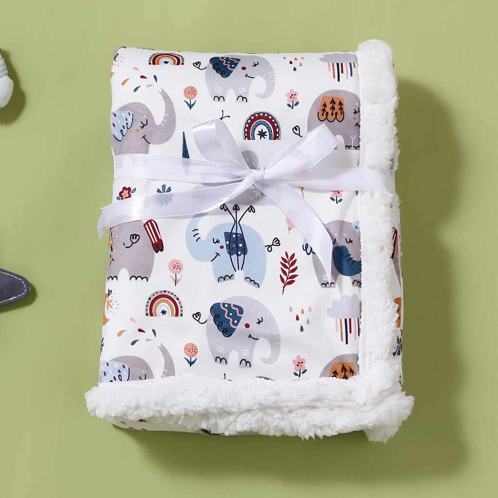 Ultra-Soft Double-Layered Youngsters' Blanket with Cute Animal Prints - Cozy, Machine Washable for Autumn &amp; Winter - Available in Gray, White, Blue, Yellow