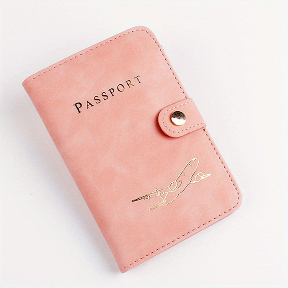 Porte-passeport en simili cuir élégant Résistant, multiple emplacements cartes, bords cousus, design avion doré, parfait pour étudiants, couples et voyageurs.