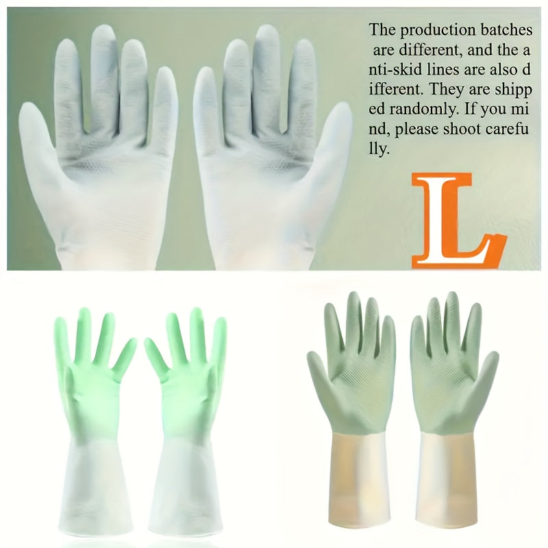 Gants de cuisine en latex épais : imperméables, antidérapants, beige et vert menthe. Parfaits vaisselle, nettoyage et usage domestique. Ergonomiques et durables.