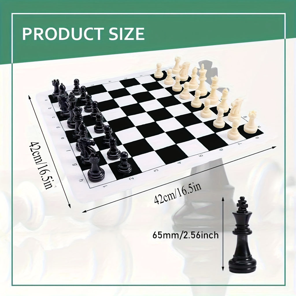 Jeu d'échecs premium en PU avec tapis roulable, pièces et sac de rangement. Parfait pour les soirées, jeux décontractés et tournois.