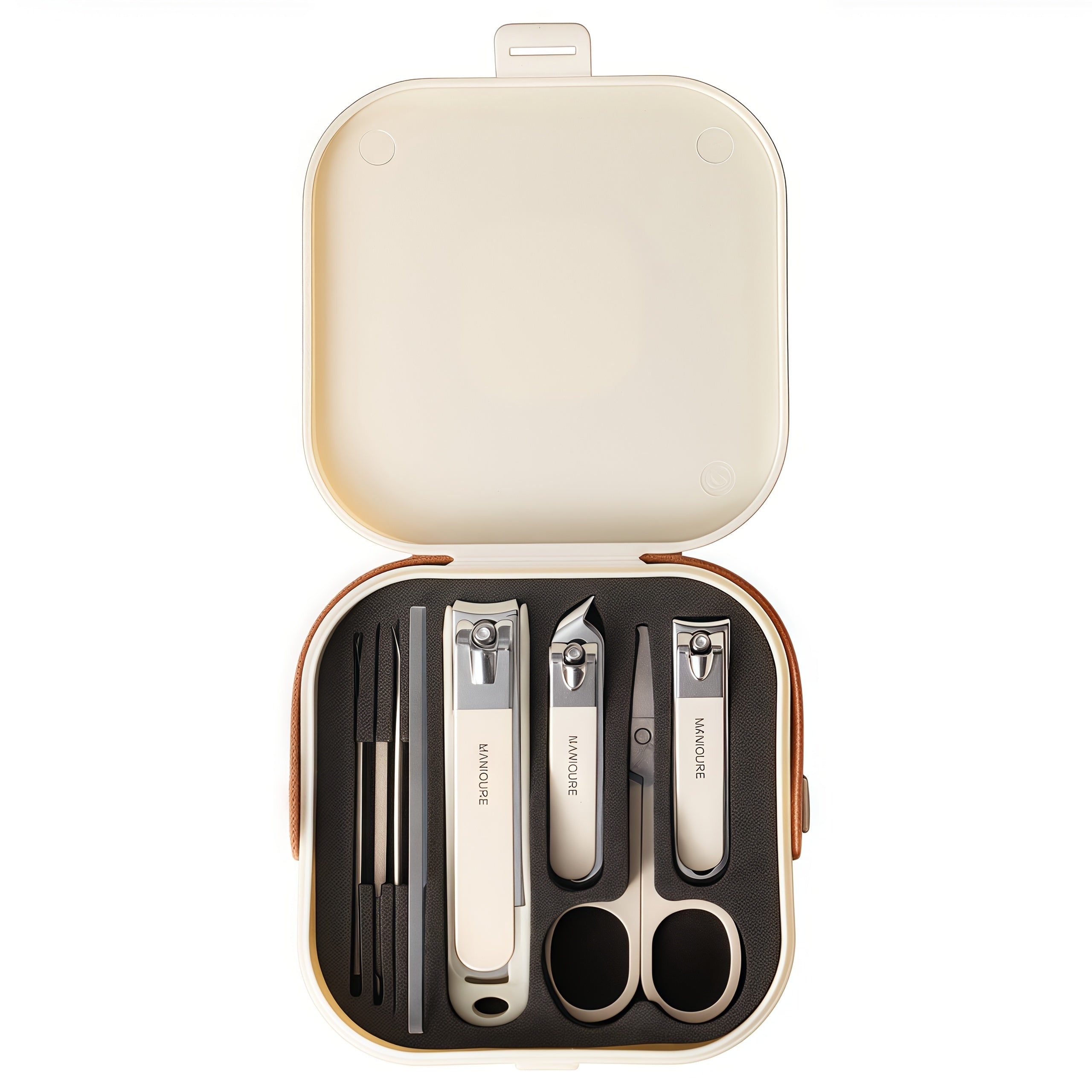 Set de 8 coupe-ongles en acier inoxydable avec boîte de rangement, étanche et portable, parfait pour soins personnels et voyage.