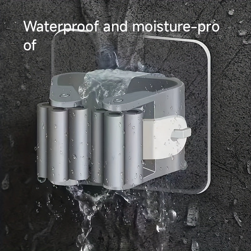 4pcs Plastic Utility Hooks, Wall Mounted Mop and Broom Holder, Strong Adhesion No-Drill Storage Rack for Bathroom and Kitchen