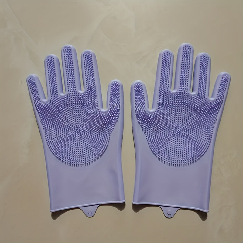 Gants 2-en-1 : double usage pour vaisselle et nettoyage, surface texturée, légers et durables. Conviennent cuisine, salle de bain et bain des animaux.