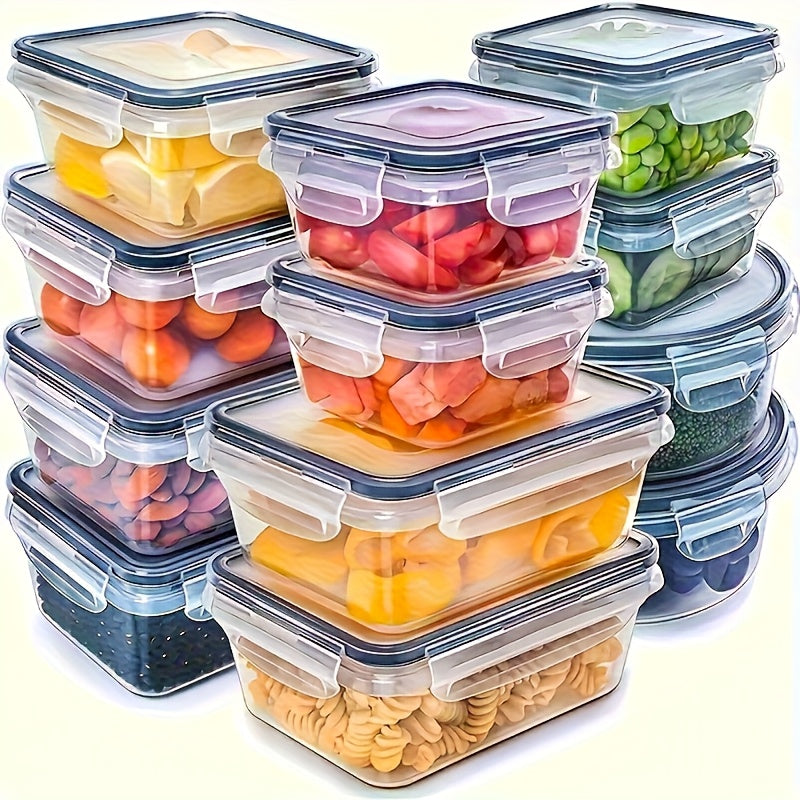 8pcs Set Multi-Size Kitchen Fresh-Keeping Plastic Lunch Boxes | 4 Containers + 4 Lids, Rectangular, Flip Top Closure, Reusable, Microwaveable, Anti-Odor, Ideal for Vegetables, Fruits, Snacks Storage, Freezer Safe, Space-Savin