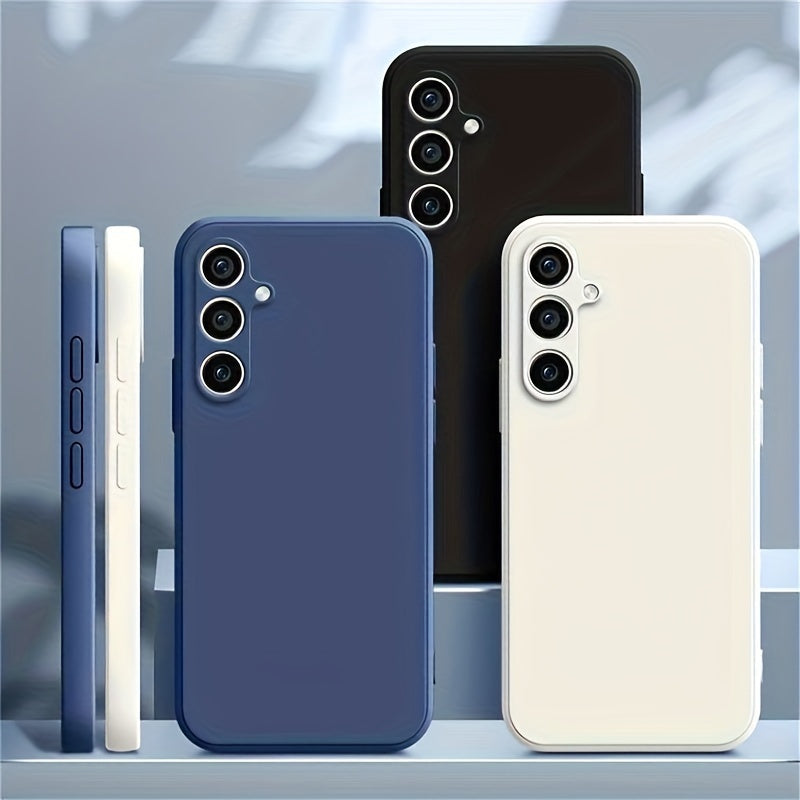 Coque carrée en silicone à bords droits pour Samsung Galaxy, offrant protection antichoc, prise en main sécurisée et design moderne minimaliste.