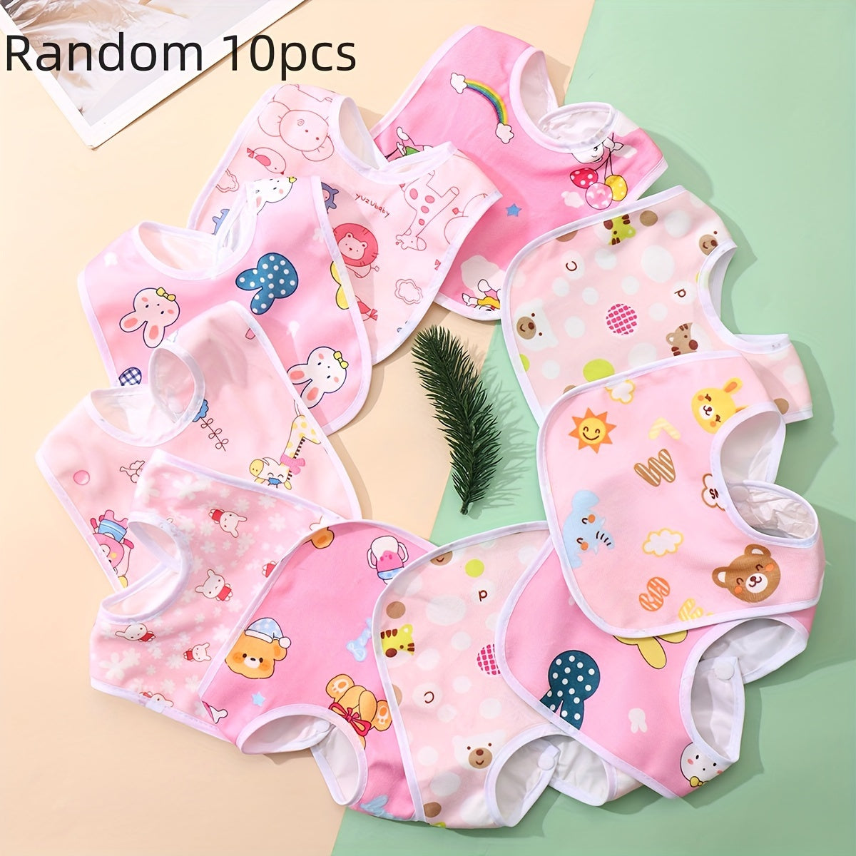 Lot aléatoire de 8 ou 10 bavoirs en velours cristal, rose et bleu, en U avec poche, idéal pour repas bébé.