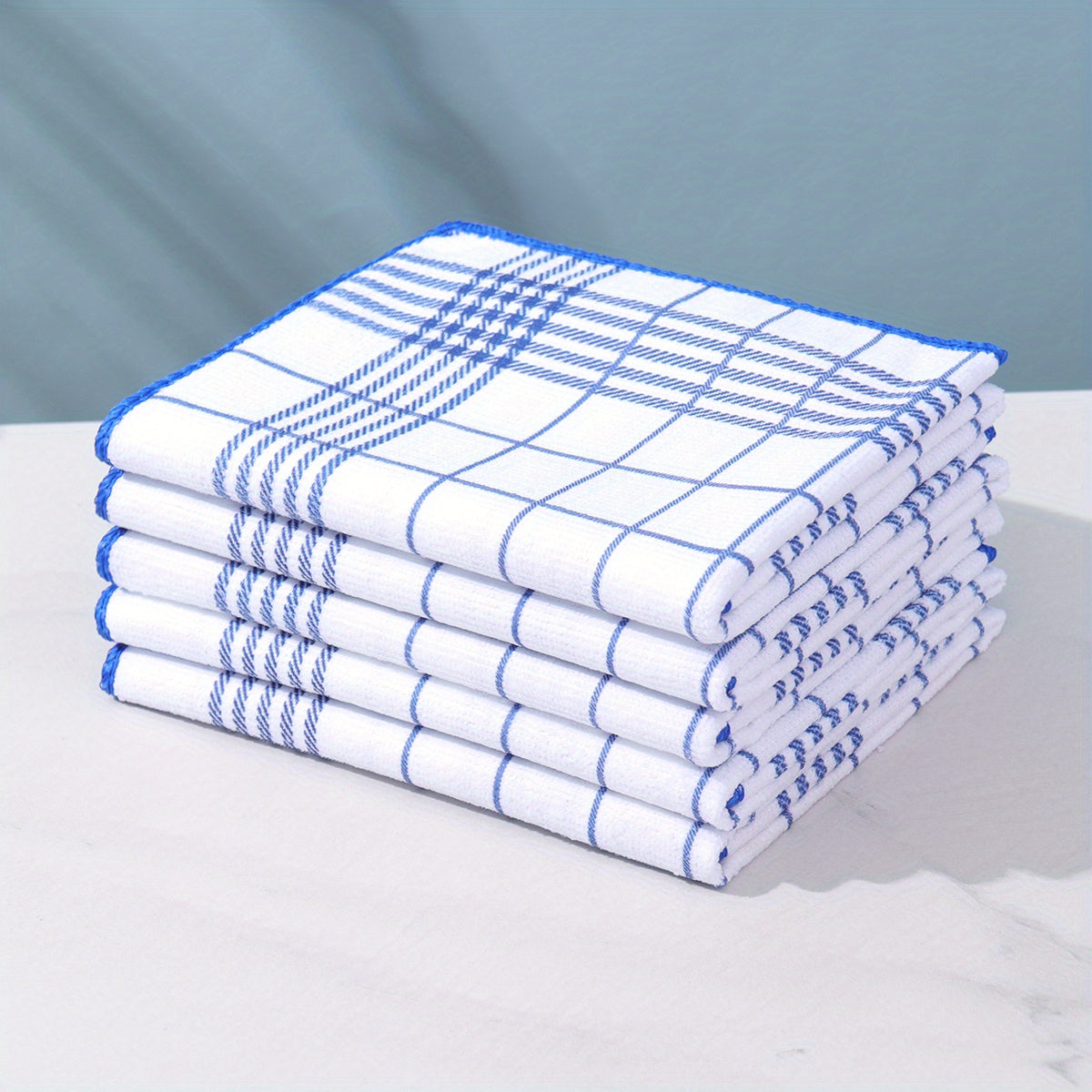 Lot 5/10 torchons absorbants 40x60 cm : séchage rapide, sans peluches, parfaits cuisine et service. Polyester, motifs carreaux.