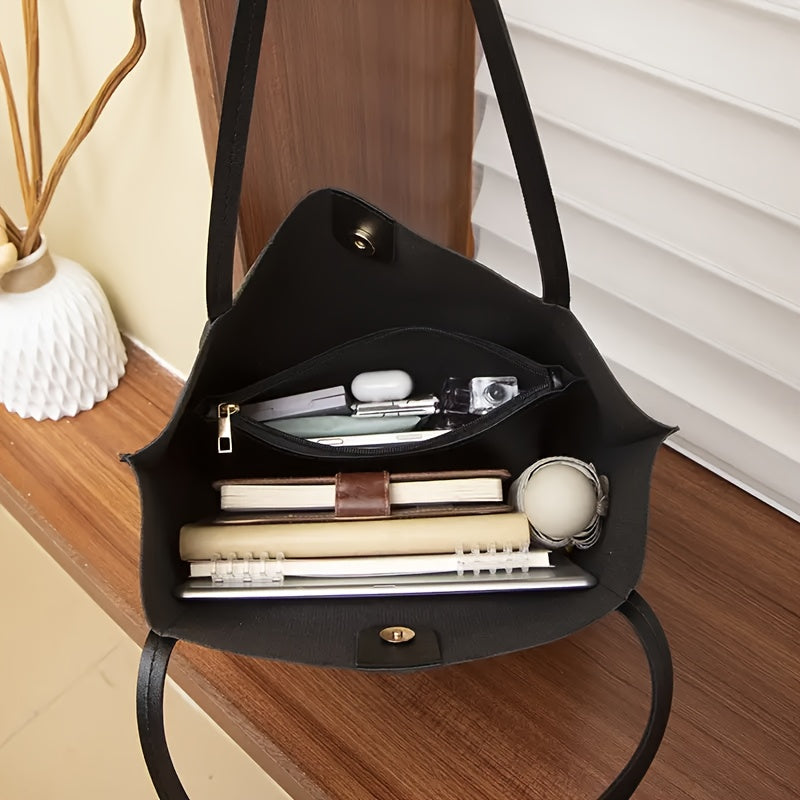 2pcs Women's Large Capacity Tote Bag - Elegant Minimalist Magnetic Closure Design Handbag, Suitable for Office Work and Daily Use in Black/Brown, 2 Styles to Match Different Scenarios, Versatile Handbag, Stylish Handbag, Fashion