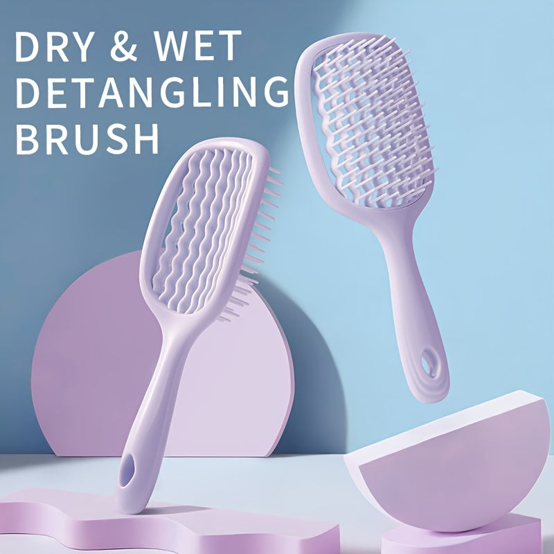 1pc/2pcs Square Hollow Hair Brush for Men and Women | Wide Tooth Comb for Easy Detangling and Scalp Massage, Vented Detangling Wet Hair Brush, Bouncing Comb for All Hair Types Wet &amp; Dry Hair, Nylon Bristles, ABS Plastic Handl