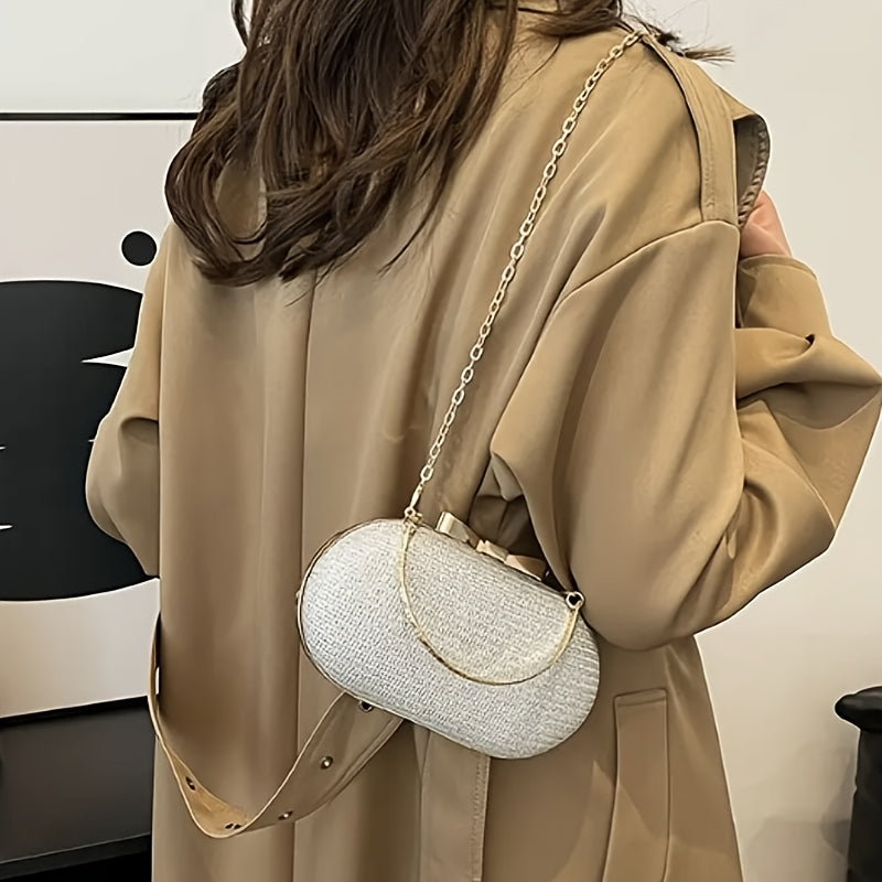Sac à main élégant en sequins, style luxe discret, pochette de soirée avec chaîne, adapté toutes saisons, idéal banquet, rendez-vous et cadeau raffiné.