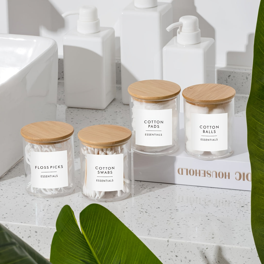 Lot de 4 ou 6 pots transparents de 10 oz avec couvercles, idéal pour cotons, maquillage et accessoires de salle de bain.