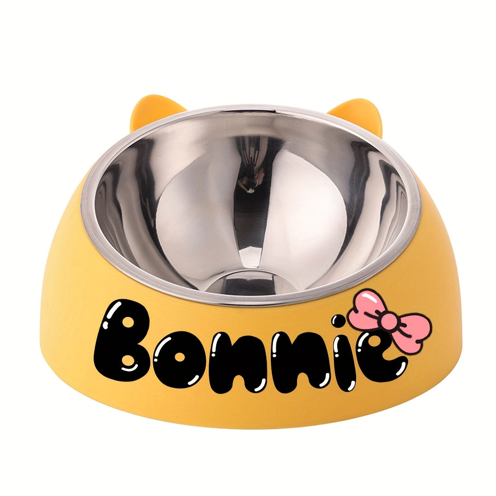 Bol incliné personnalisé en acier inoxydable pour chats et chiens, protège le cou, gravure possible, durable, accessoire repas idéal pour animaux.