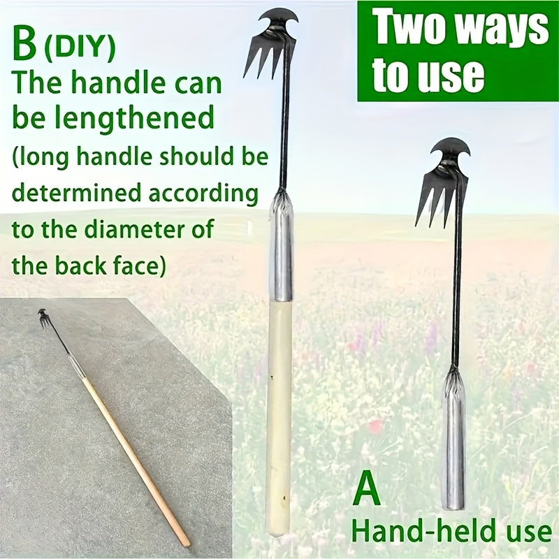 Heavy-Duty Iron Weeding &amp; Cultivating Tool with 4-Tooth Ergonomic Design - Manual Labor-Saving Grass and Garden Maintenance for Lawn, Durable Weed Removal Garden Tool, Weeding Garden Tools No Bending, Comfortable Grip Handle
