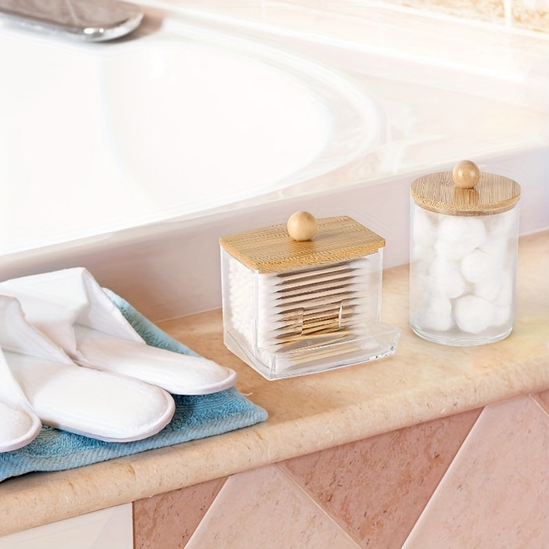 [Popular Choice] 2pcs/3pcs Swab Holder Set with Lids - Clear Organizer Canisters for Swabs, Pads &amp; Floss Storage in Bathroom, Dispenser, Ball, Storage Box for Home Organization, Canisters