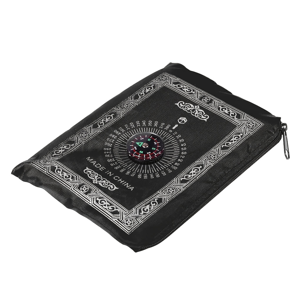 Tapis de prière musulman portable, boussole intégrée, design léger rouge, pratique pour voyage ou maison, cadeau traditionnel pour la prière.