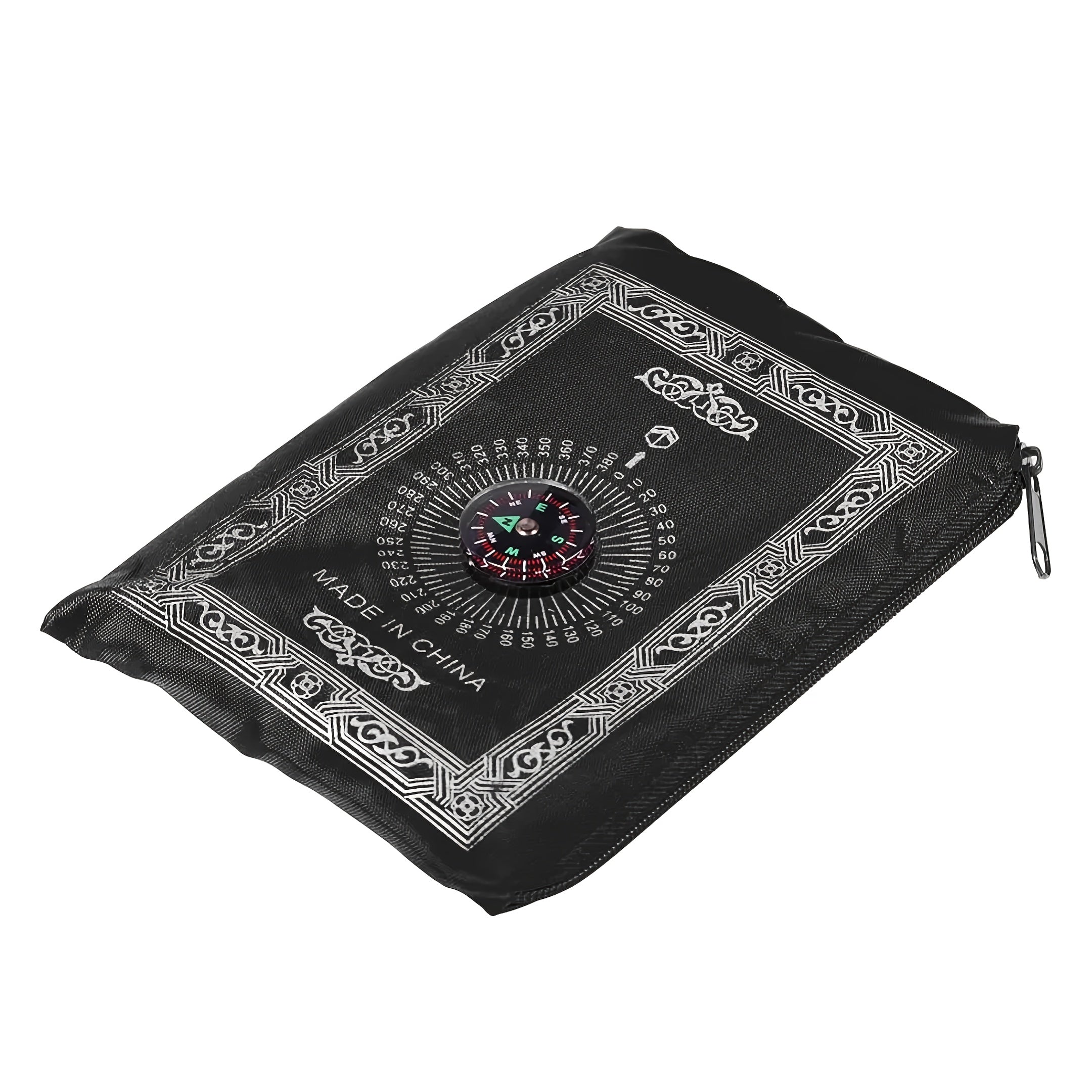Tapis de prière musulman portable, boussole intégrée, design léger rouge, pratique pour voyage ou maison, cadeau traditionnel pour la prière.
