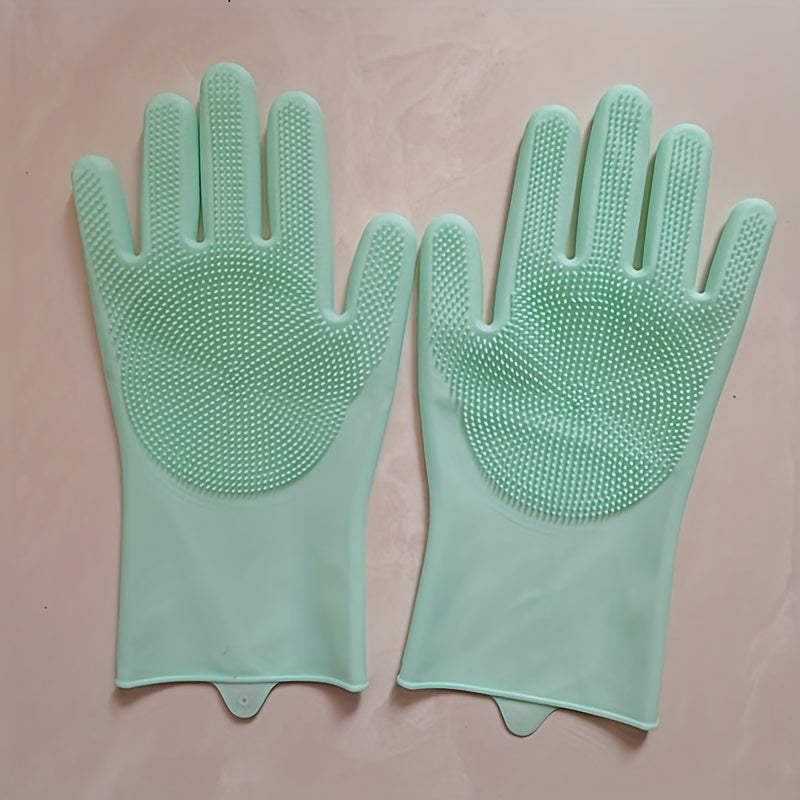 2-in-1 Cleaning Gloves - Dual-Purpose Scrubbing &amp; Scrubbing Gloves with Textured Surface, Lightweight &amp; Durable for Kitchen, Bathroom, Pet Bathing - Dishwashing, Scrubbing, Cleaning - Compatible with Dish Soap, Scrubbing Pads
