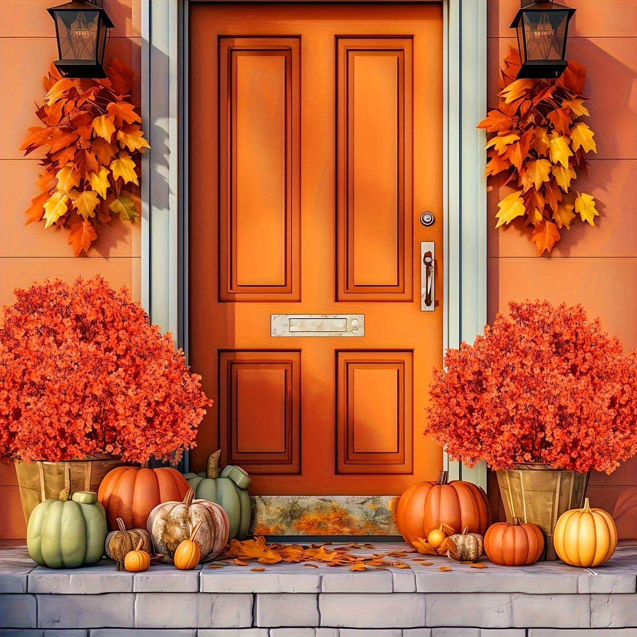 12pcs Vibrant Autumn Orange Artificial Flower Bouquet - Lifelike Fabric Flowers for Home &amp; Kitchen Decor, Perfect for Dining Table Centerpieces, Bedroom Accents &amp; Holiday Celebrations (Weddings, Halloween, Christmas) - No Con