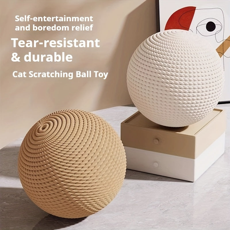 Balle jouet en sisal naturel, durable et résistante, produit un son sans batterie, idéale chats moyens, parfaite jeux intérieurs/extérieur.