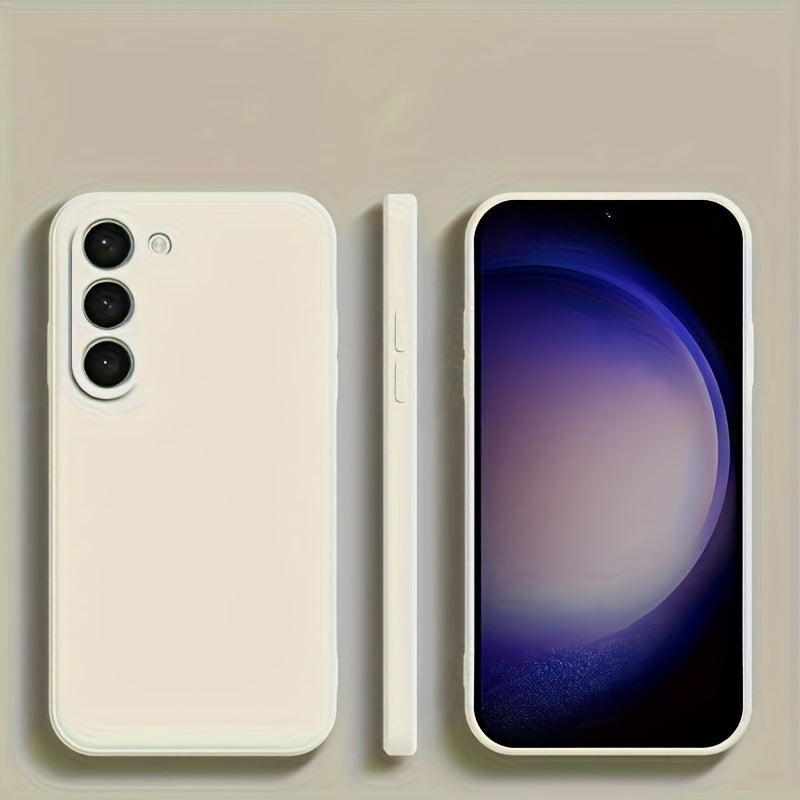 Coque carrée en silicone à bords droits pour Samsung Galaxy, offrant protection antichoc, prise en main sécurisée et design moderne minimaliste.