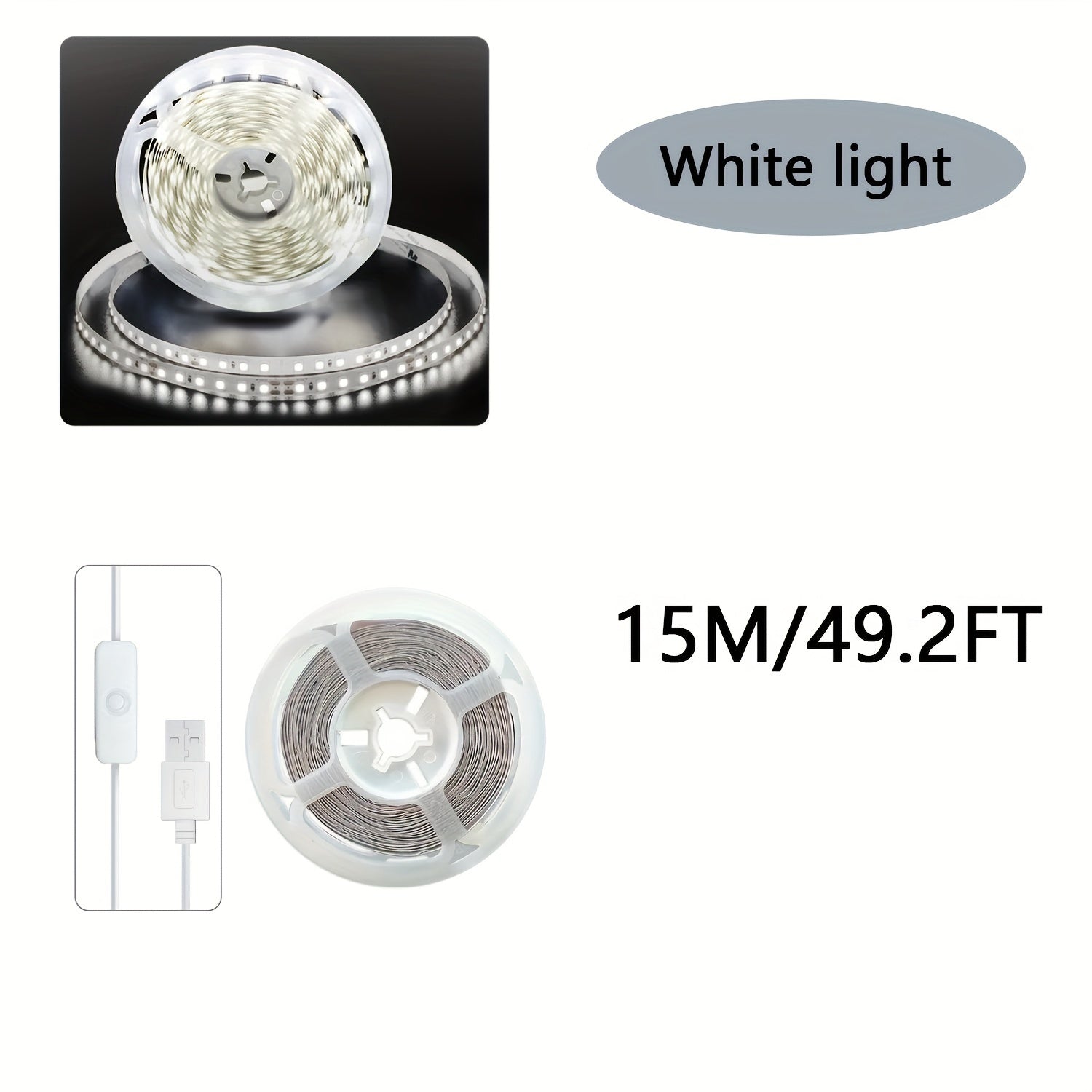 Ruban LED USB Blanc : Éclairage intérieur polyvalent, rétroéclairage TV, décoration chambre et salon, parfait pour fêtes, camping et occasions spéciales.
