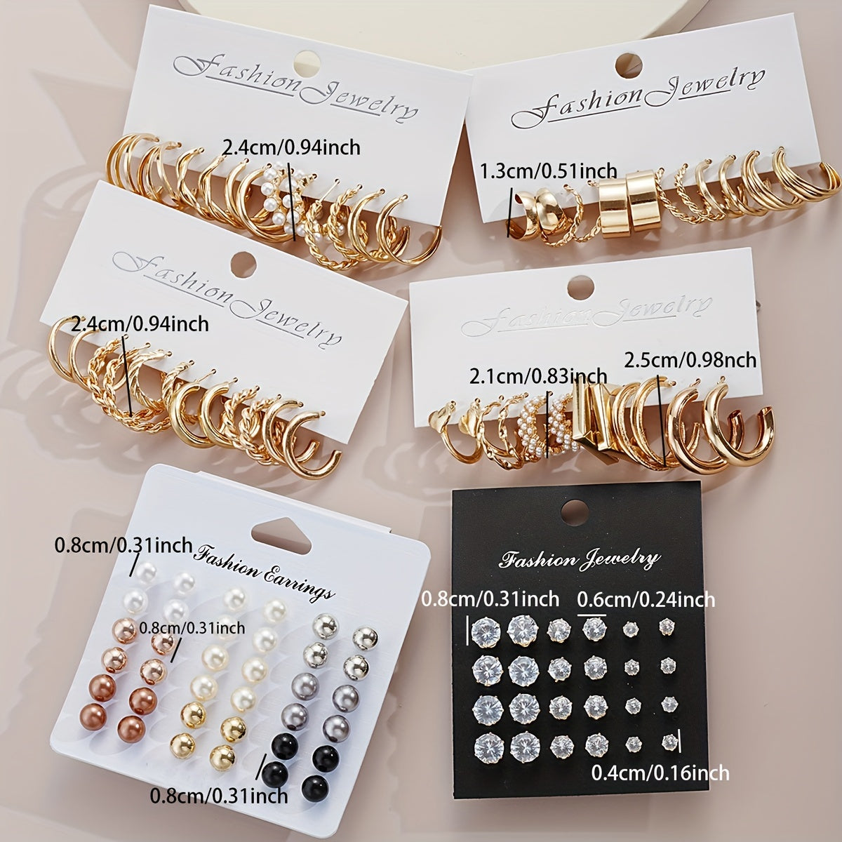 Set de 108 boucles d’oreilles féminines en alliage de zinc avec strass, style élégant et décontracté, idéal cadeau sans boîte.