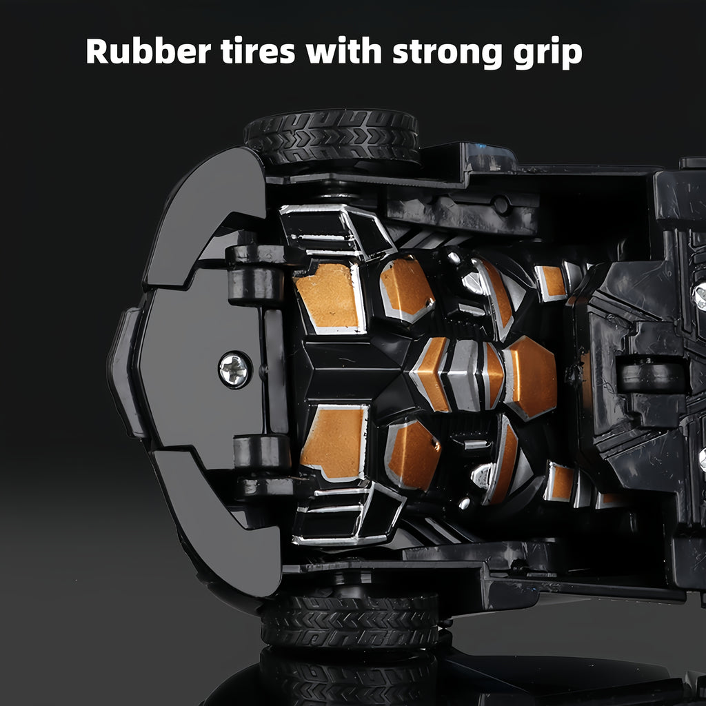 Jouet voiture robot transformable, activation par collision, propulsion inertielle, plastique ABS, détails réalistes, cadeau idéal pour enfants à Noël.