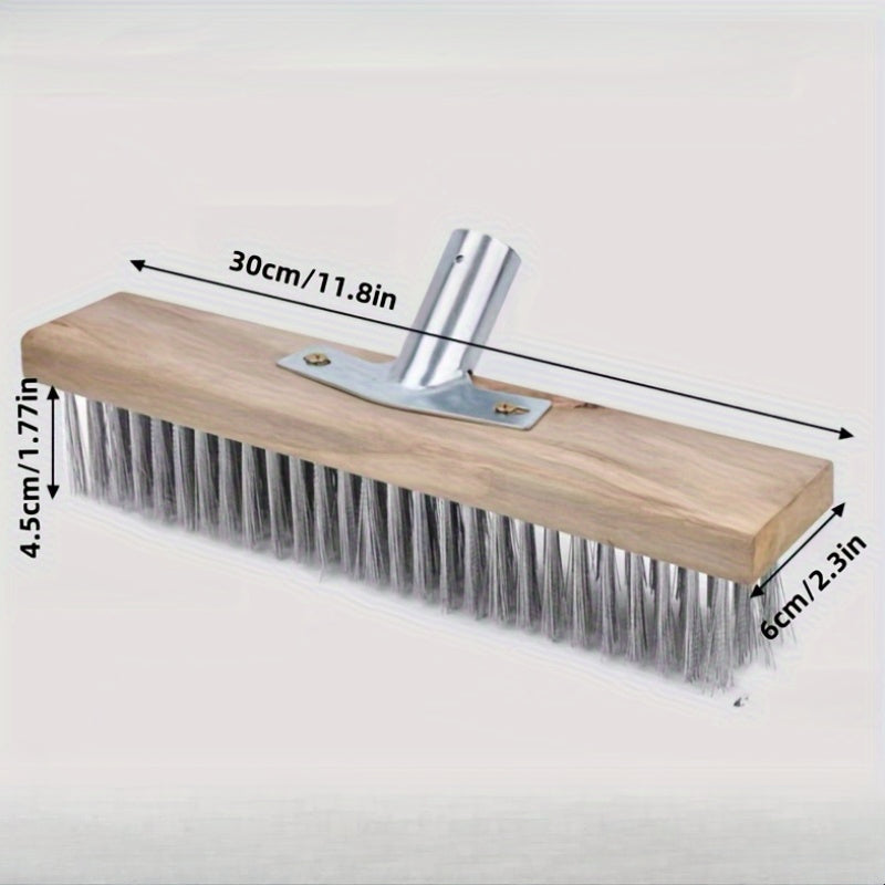 Brosse de sol en fil inox durable, largeur 20 ou 30 cm, usage manuel, idéale extérieur, cuisine et terrasse, enlève mousse, graisse et saleté efficacement.