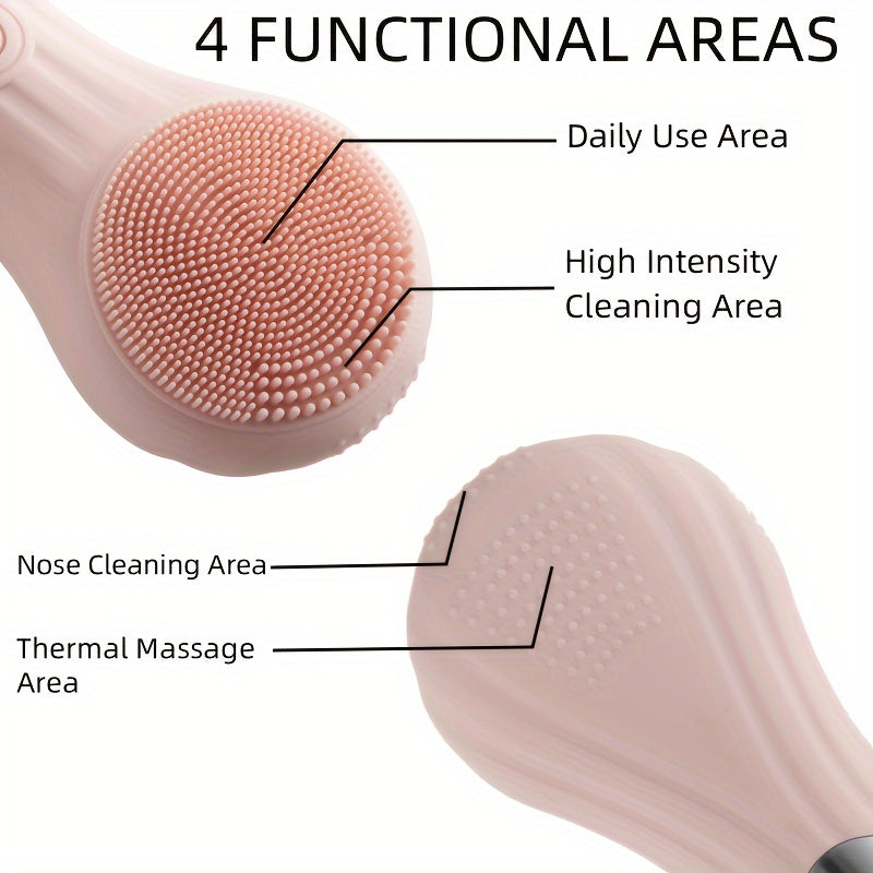 Brosse nettoyante en silicone rechargeable, chauffante, vibrante et massante, nettoie en profondeur et démaquille, parfait cadeau fête des mères.