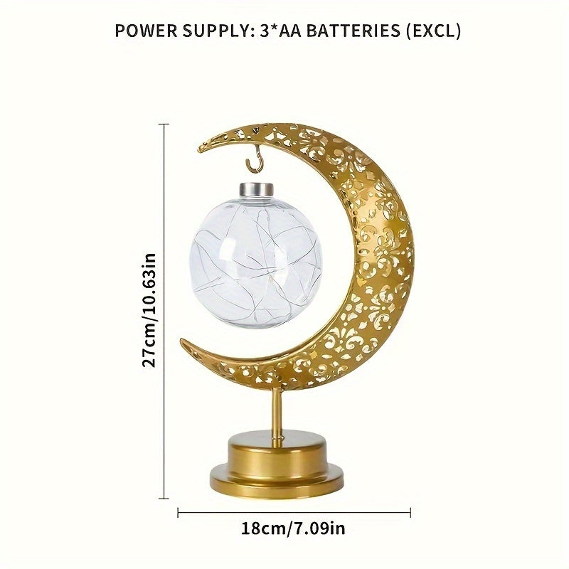 Islamic Crescent Moon &amp; Star LED Table Lamp with Warm White/Golden Light - Muslim Prayer, Ramadan &amp; Eid Decor, Plastic &amp; Golden- Dome for Bedside,, Islamic Décor (-Free -)