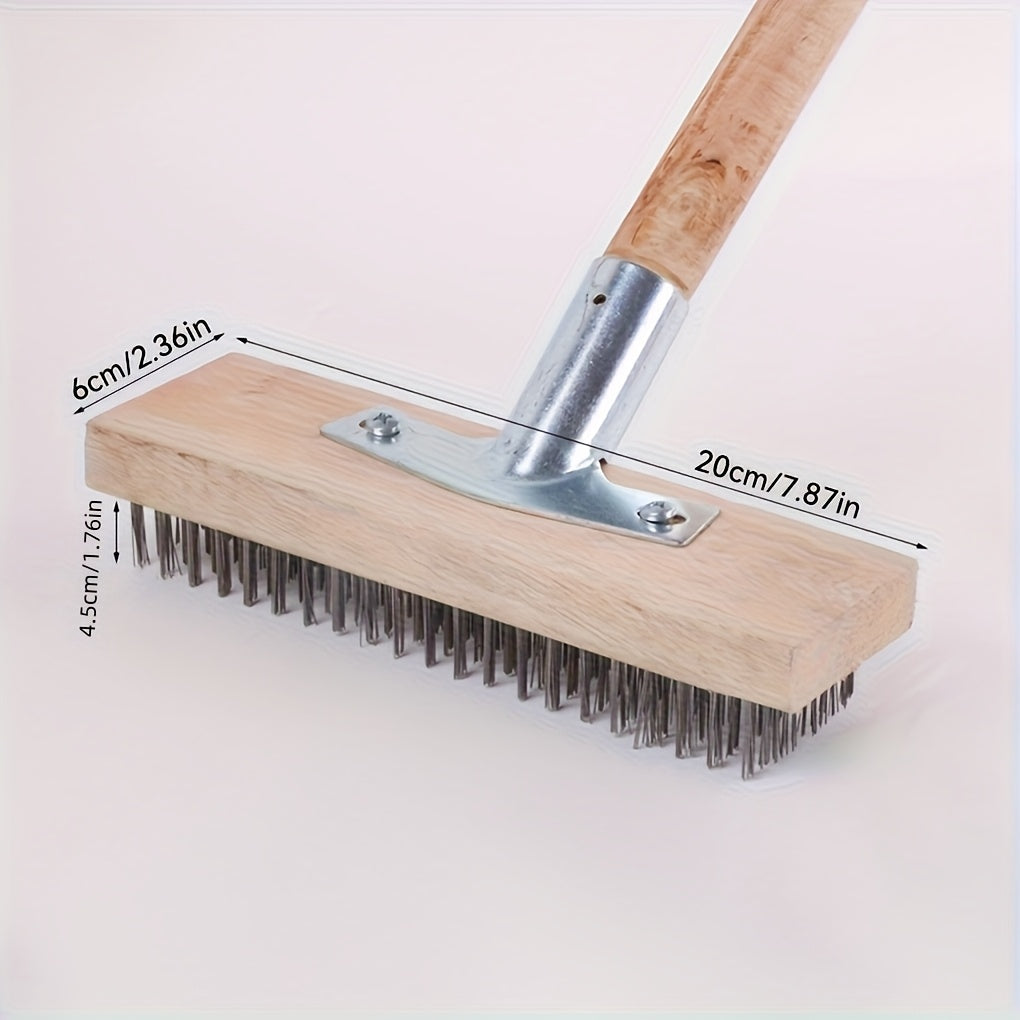 Brosse métallique robuste pour sol et jardin Poignée manuelle, fils d’acier durables, idéale pour mousse, débris, neige sur allées, patios et gouttières. Usage résidentiel et professionnel.