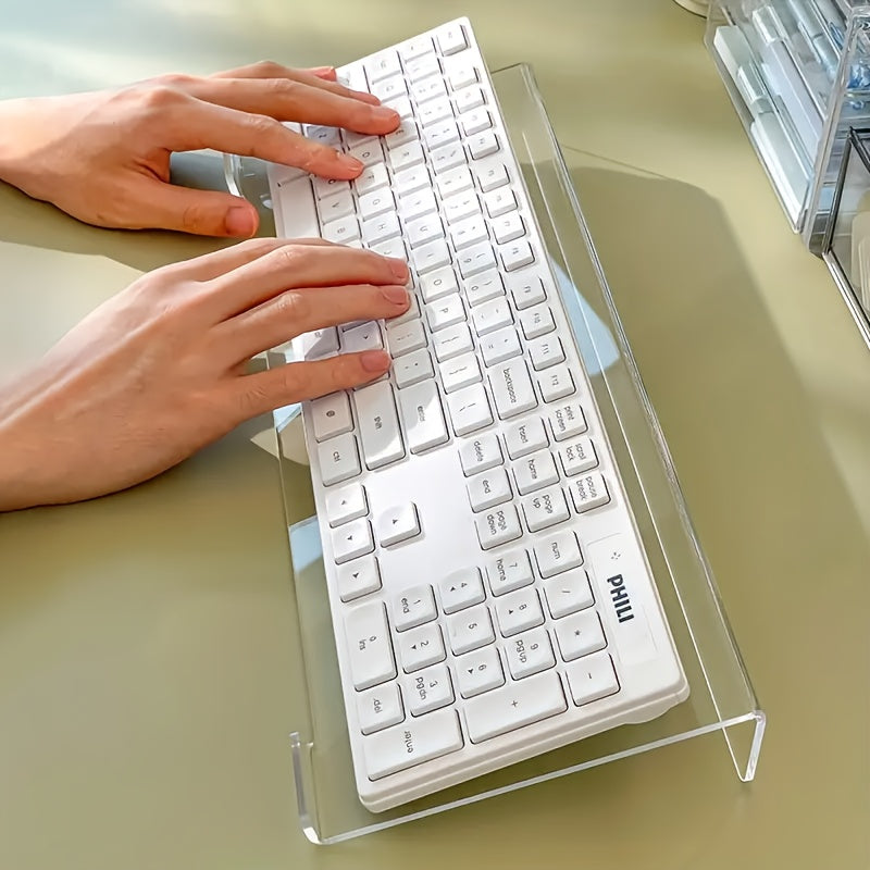 Support clavier en acrylique, compact et durable, surélève clavier et mini-PC, design moderne et gain de place, idéal pour bureaux contemporains.