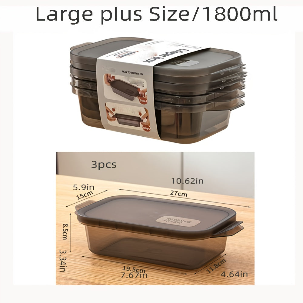 3psc Thickened Transparent Sealed Fresh-Keeping Box Rectangular Freezer Storage Container Plastic Microwave Food Grade Storage Box