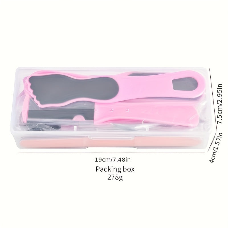 Set pédicure 47 pièces rose avec étui, soins professionnels, 20 lames remplaçables, pousse-cuticules, râpe callosités, acier inoxydable, plastique sans parfum, voyage.