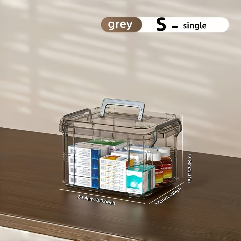Boîte de rangement multifonctionnelle en plastique avec fermeture à clip, étanche et empilable, idéale pour médicaments, accessoires et organisation domestique.