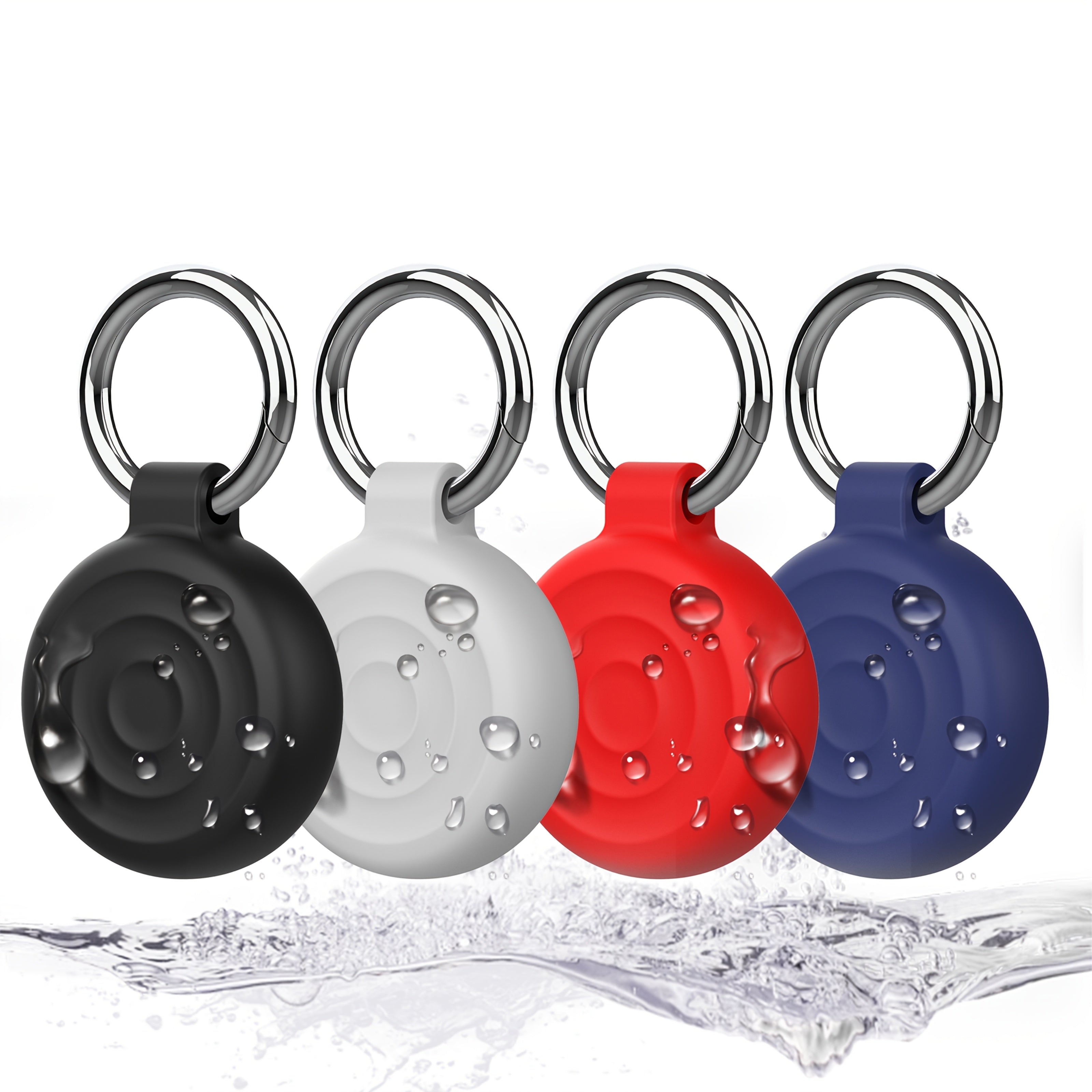 4pcs Silicone Keychain Holders for Apple AirTag, Durable &amp; Waterproof - Perfect for Protecting Valuables like Keys, Luggage, Cameras, and More - Available in Black, Gray, White, Blue, Purple, Red, Pink, Green, and Light Blue,